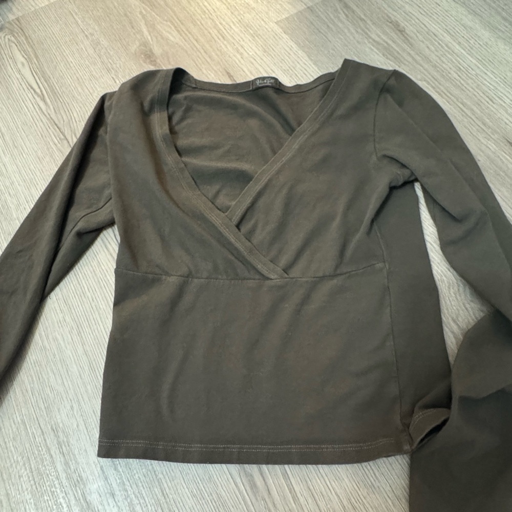 Dark Brown Pacsun Long Sleeve V Neck Wrap Crop